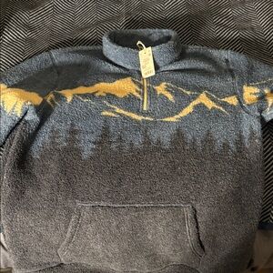 Marine Layer Zip Up Sweater with Blue and Yellow Design
